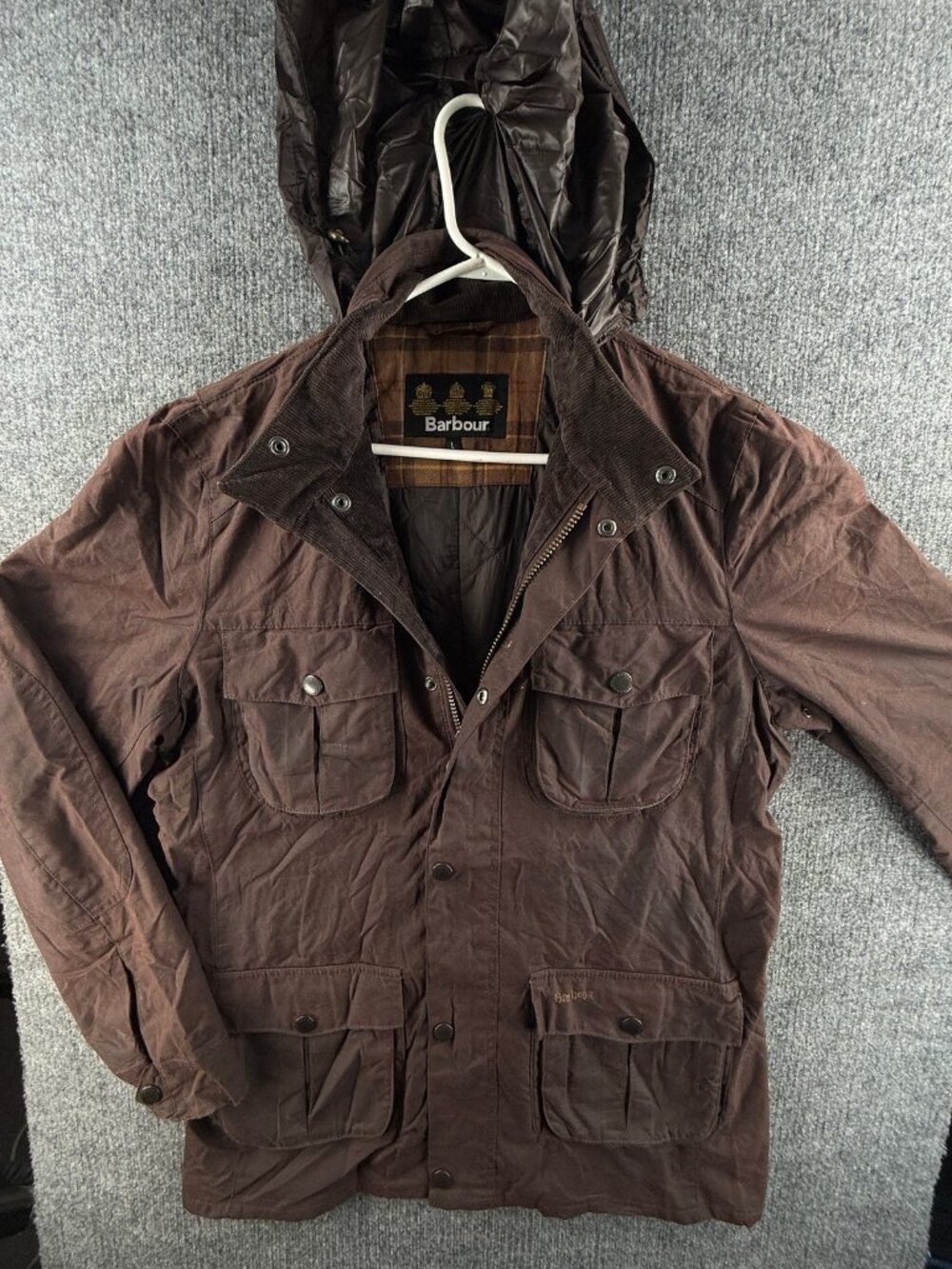 Barbour Corbridge Waxed Jacket Hooded Canvas Large Men Brown Wax Snap Full Zip